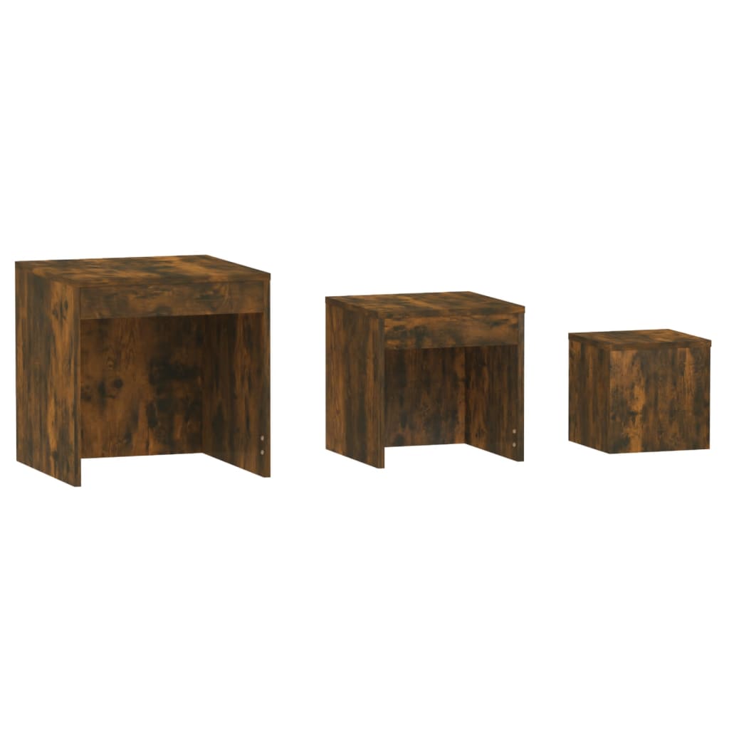 3-Piece Smoked Oak Nesting Tables - Engineered Wood Set