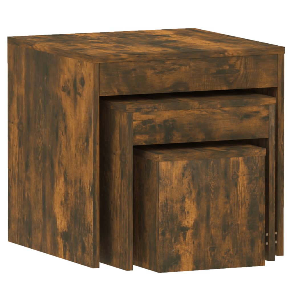 3-Piece Smoked Oak Nesting Tables - Engineered Wood Set