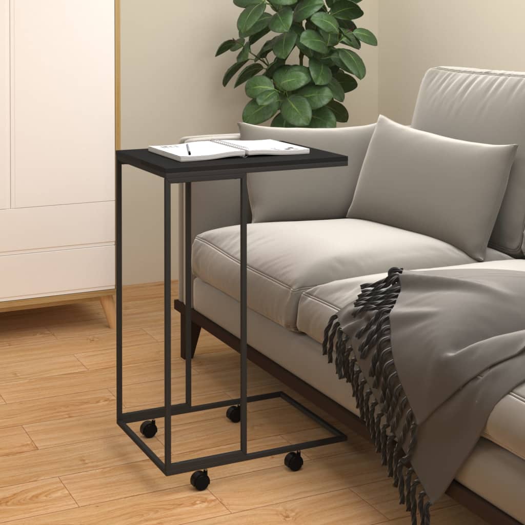 Side Table with Wheels Black 40x30x63.5 cm Engineered Wood