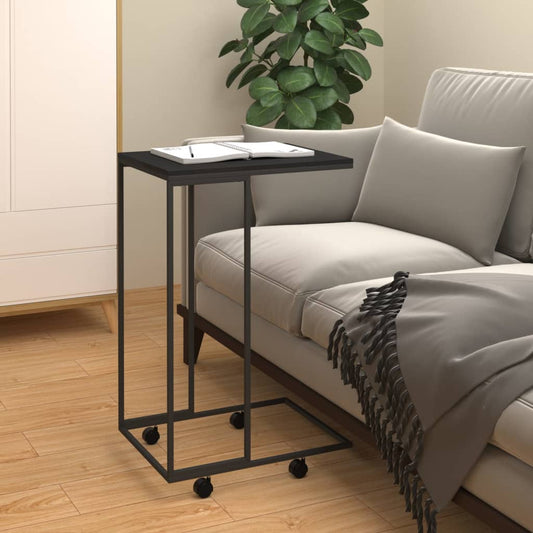 Side Table with Wheels Black 40x30x63.5 cm Engineered Wood
