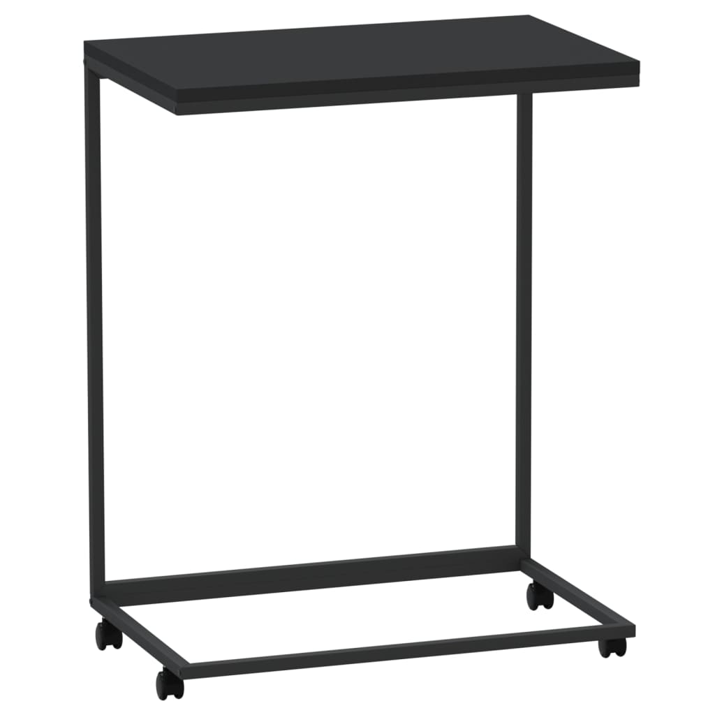 Side Table with Wheels Black 55x35x70 cm Engineered Wood