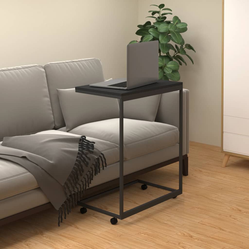 Side Table with Wheels Black 55x35x70 cm Engineered Wood