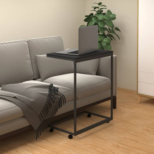 Side Table with Wheels Black 55x35x70 cm Engineered Wood