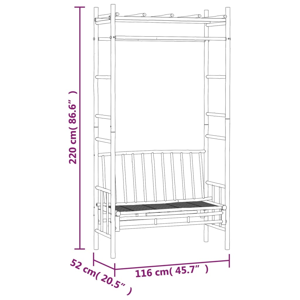 Bamboo Garden Bench with Pergola, 116 cm - Natural Finish