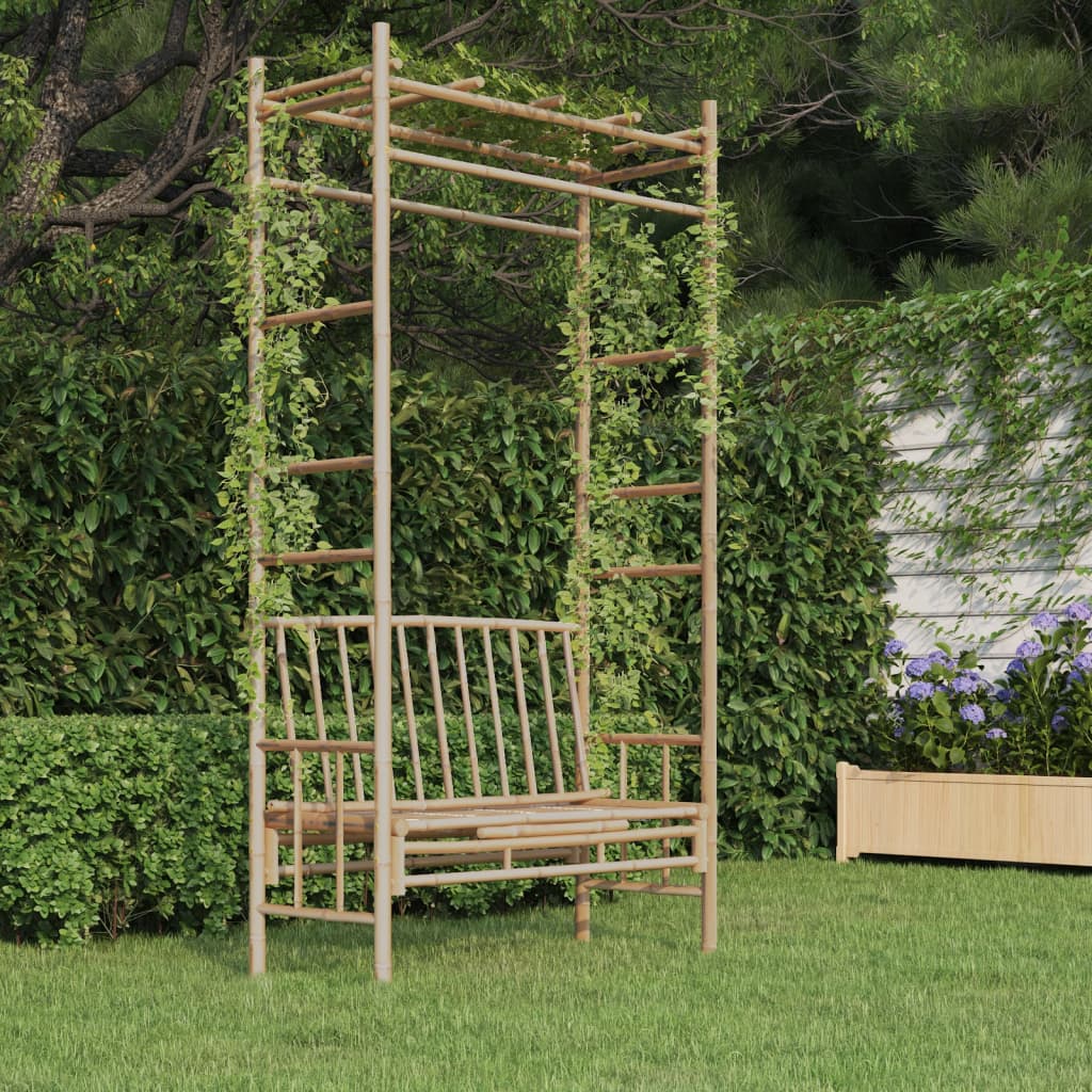 Bamboo Garden Bench with Pergola, 116 cm - Natural Finish