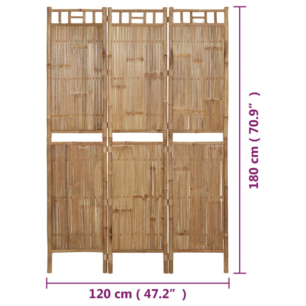 Bamboo 3-Panel Room Divider, Natural Finish, 120x180 cm