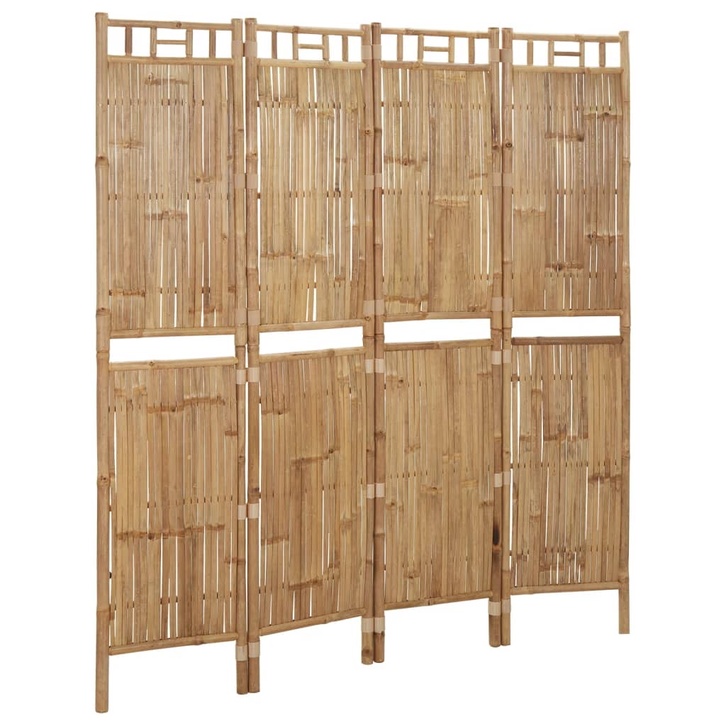 Elegant Bamboo 4-Panel Room Divider 160x180 cm - Natural Finish