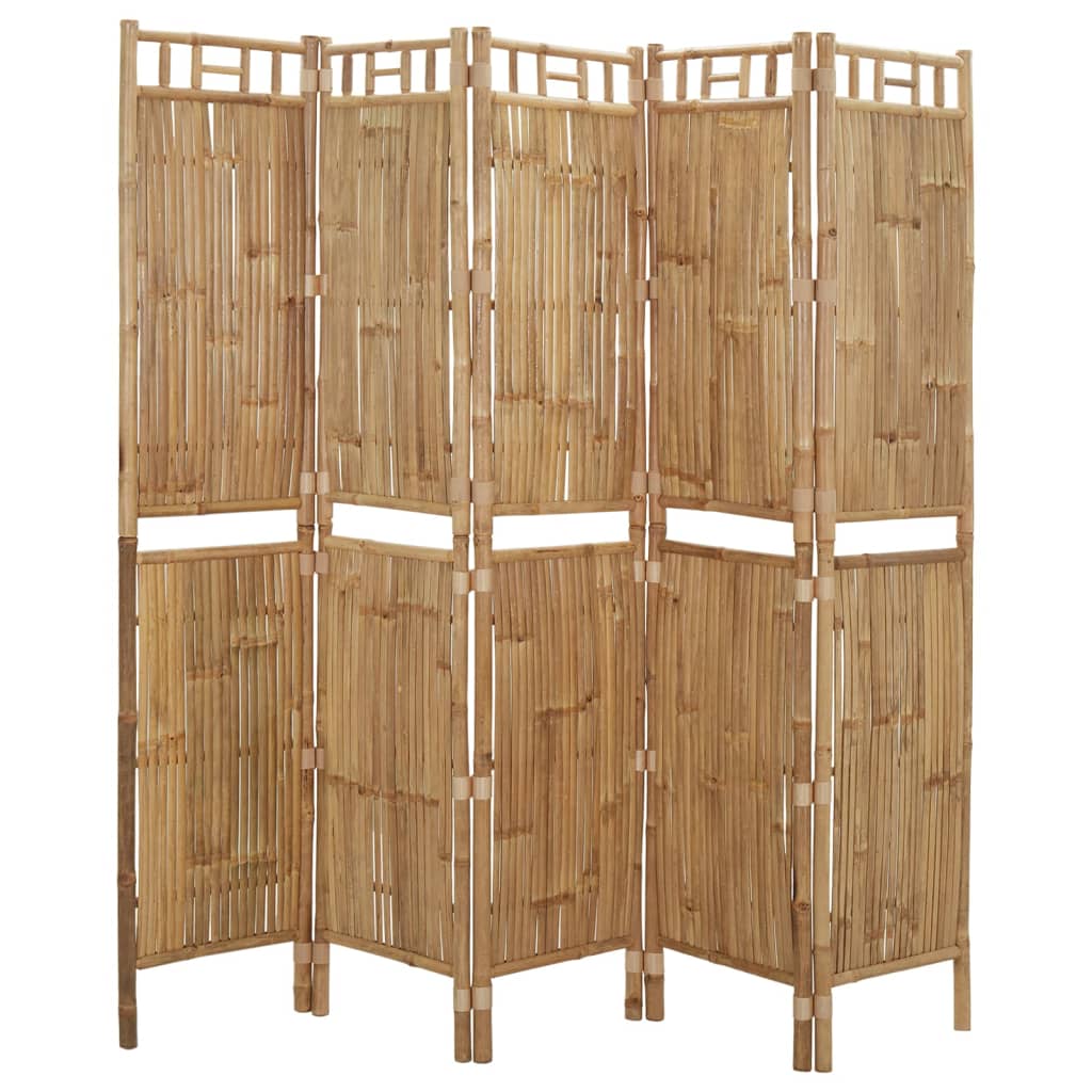 Bamboo 5-Panel Room Divider, Natural 200x180 cm Privacy Screen