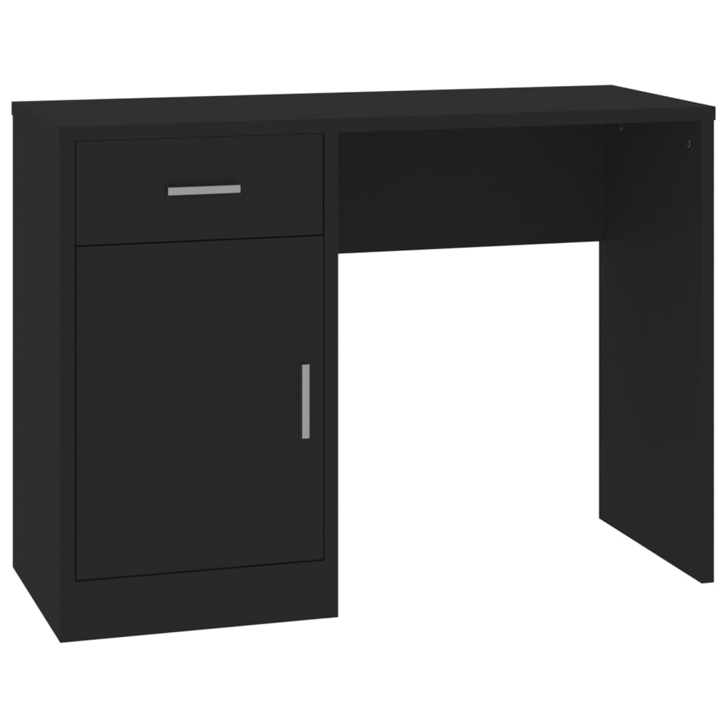 Black Engineered Wood Desk with Drawer & Cabinet, 100x40x73 cm
