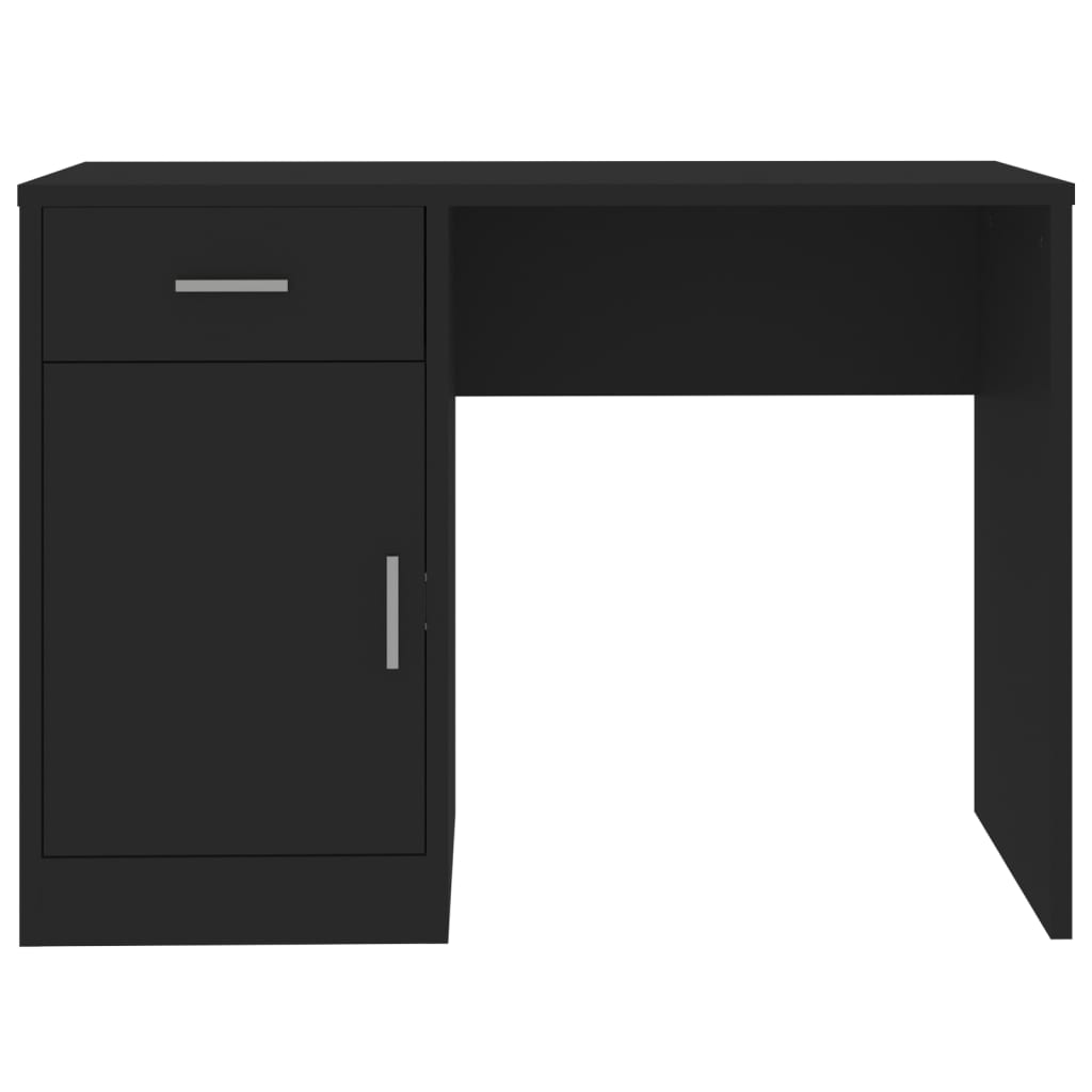 Black Engineered Wood Desk with Drawer & Cabinet, 100x40x73 cm