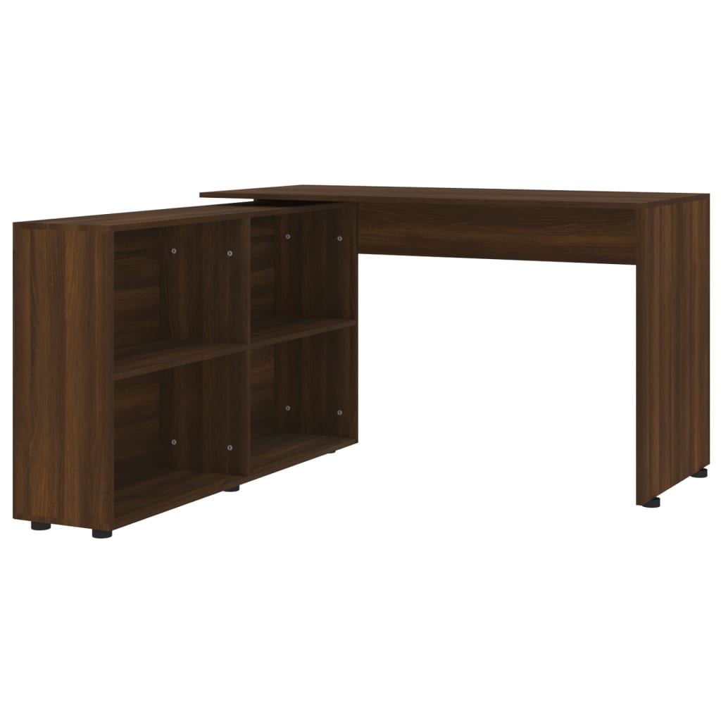 Brown Oak Engineered Wood Corner Desk for Home Office