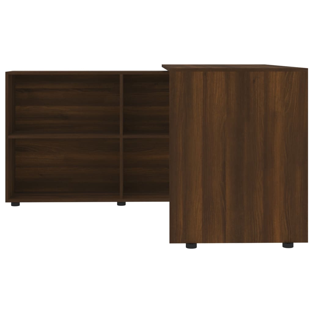 Brown Oak Engineered Wood Corner Desk for Home Office