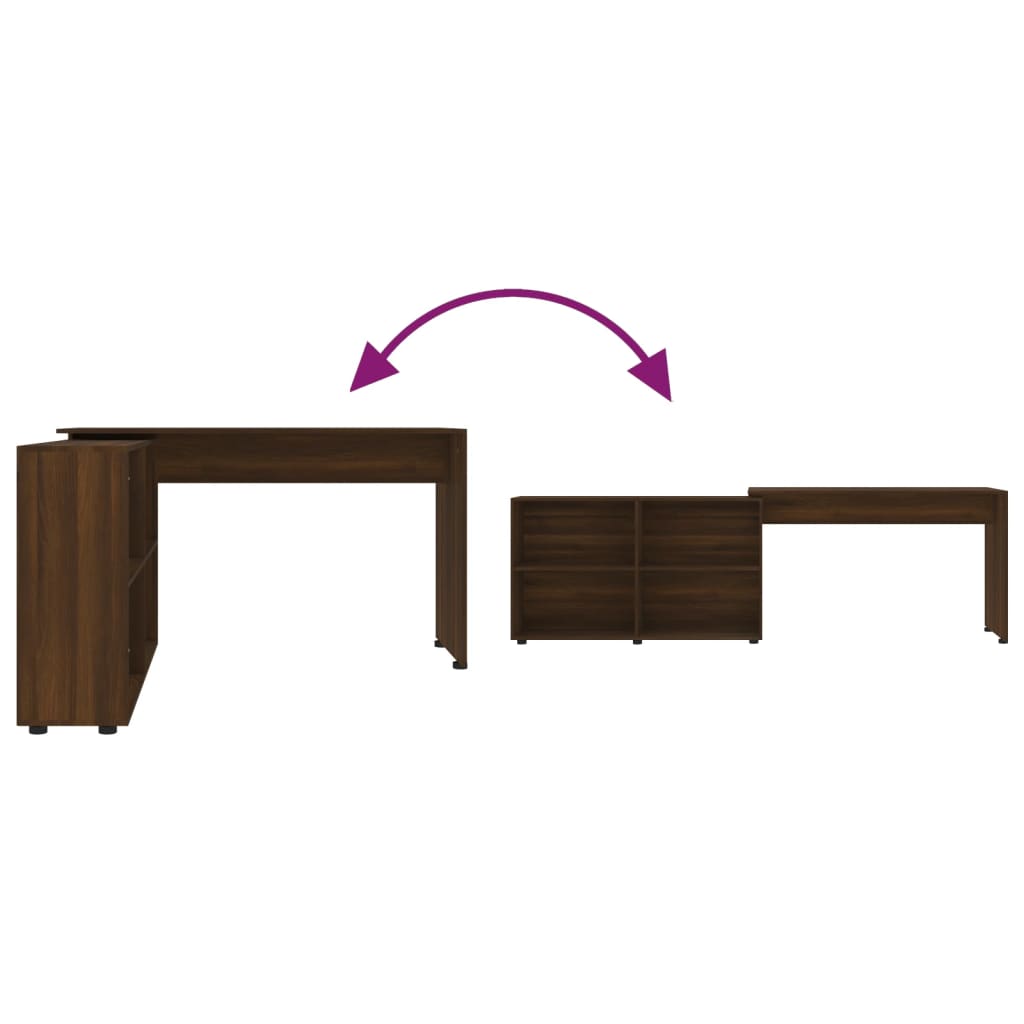 Brown Oak Engineered Wood Corner Desk for Home Office