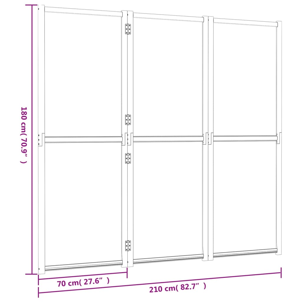Sleek Black 3-Panel Room Divider - 210x180 cm Privacy Screen