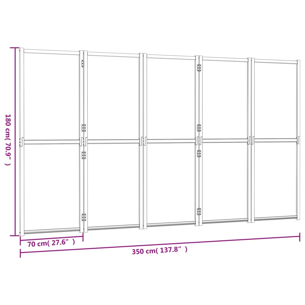 Elegant Black 5-Panel Room Divider - 350x180 cm Privacy Screen