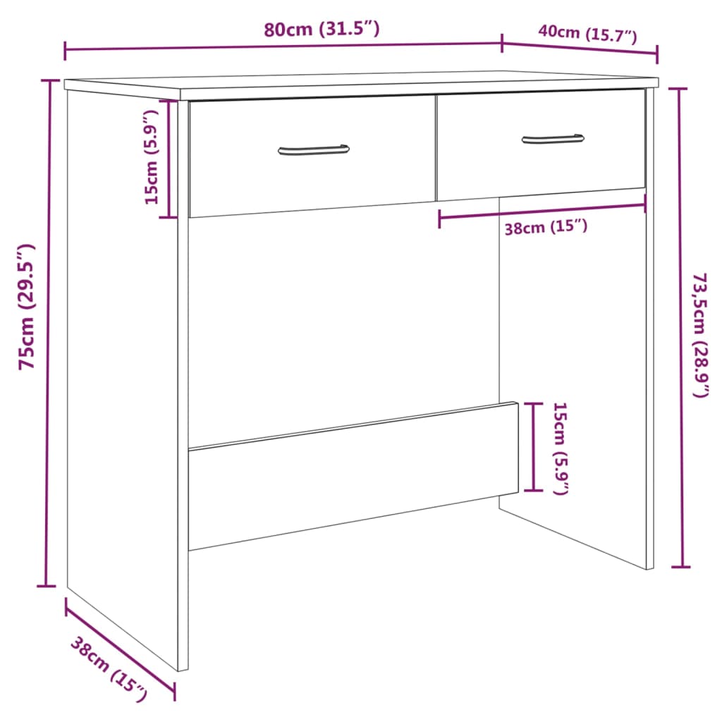Compact Grey Desk 80x40x75 cm - Sonoma Engineered Wood
