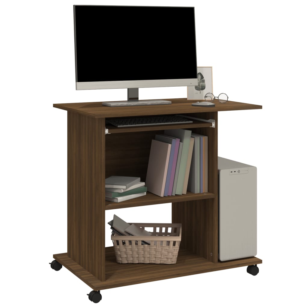 Brown Oak Computer Desk - Engineered Wood, 80x50x75 cm