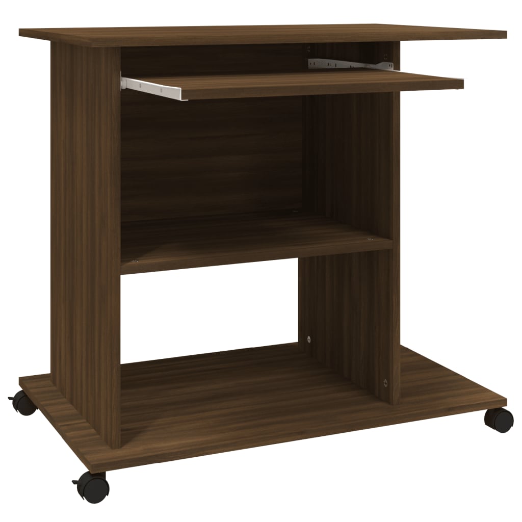 Brown Oak Computer Desk - Engineered Wood, 80x50x75 cm