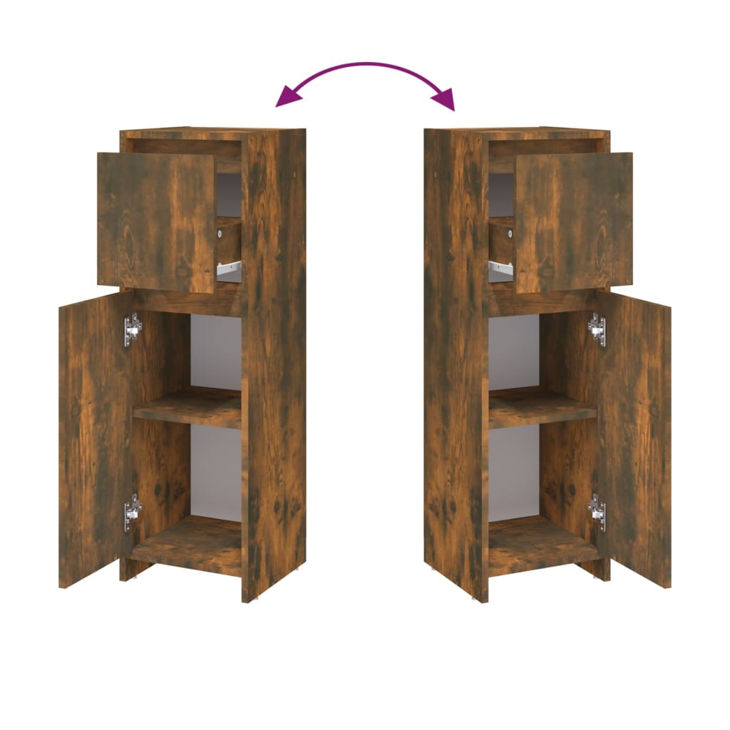 Smoked Oak Bathroom Cabinet - 30x30x95 cm Engineered Wood