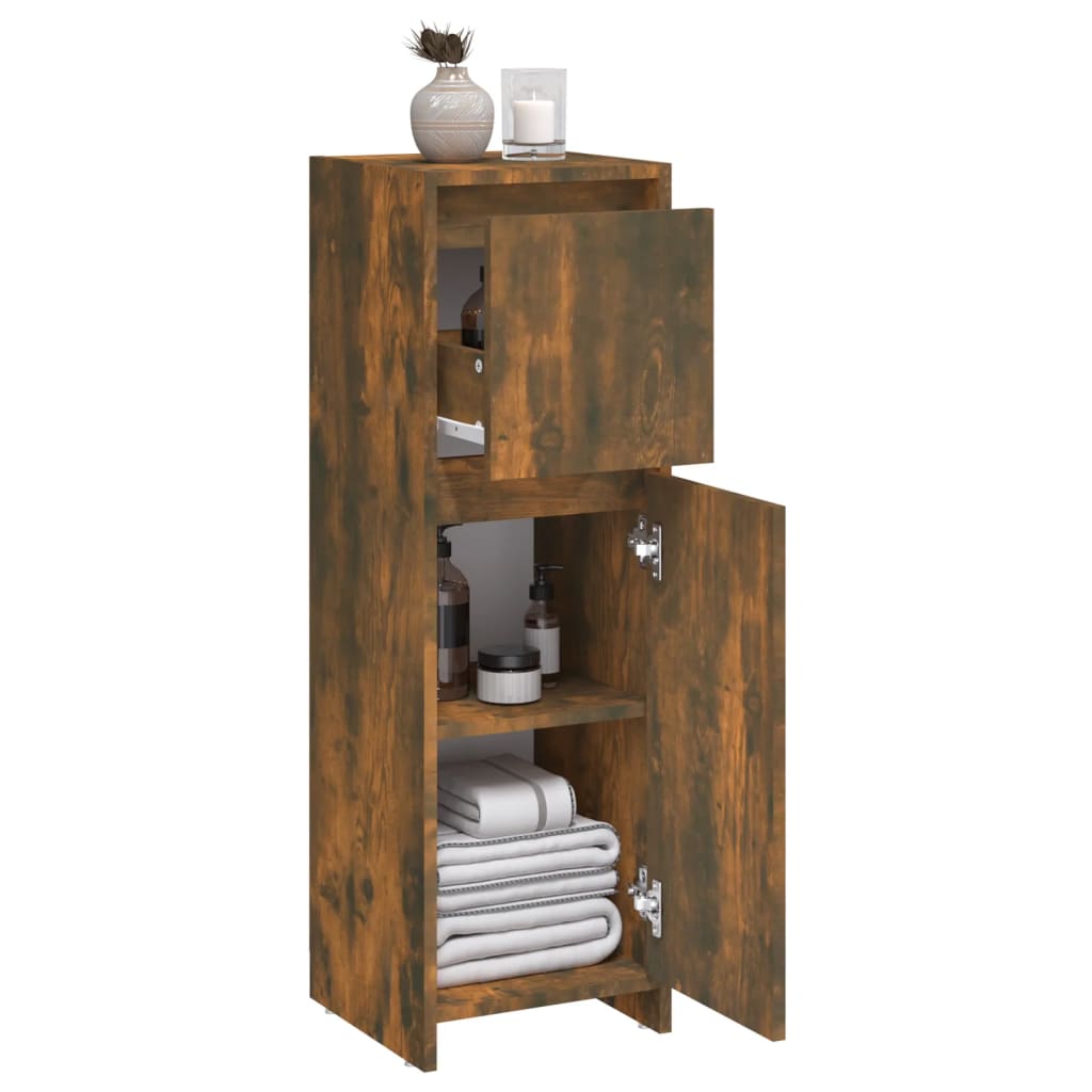 Smoked Oak Bathroom Cabinet - 30x30x95 cm Engineered Wood