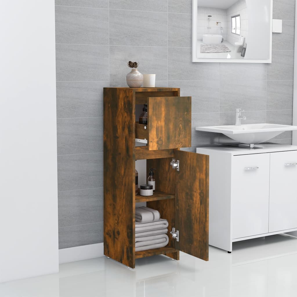 Smoked Oak Bathroom Cabinet - 30x30x95 cm Engineered Wood