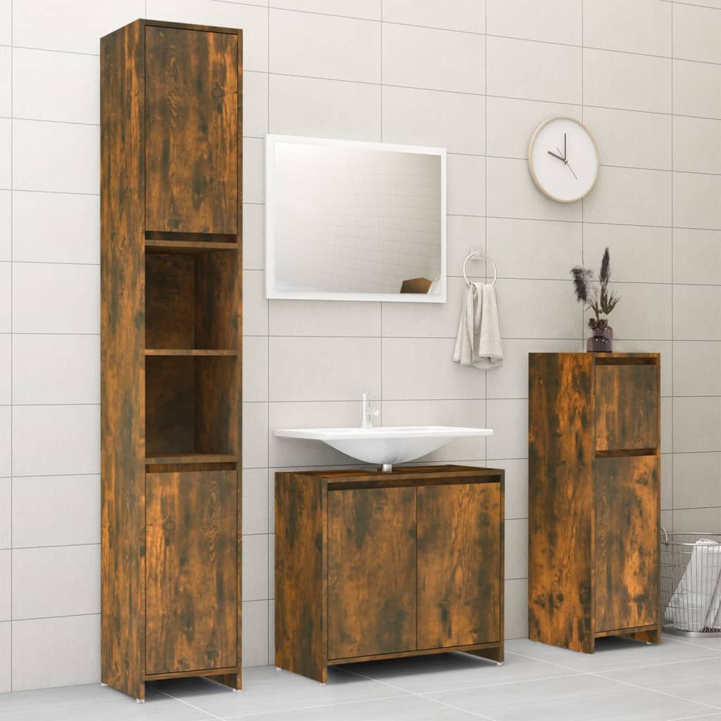 Smoked Oak Bathroom Cabinet - 30x30x95 cm Engineered Wood