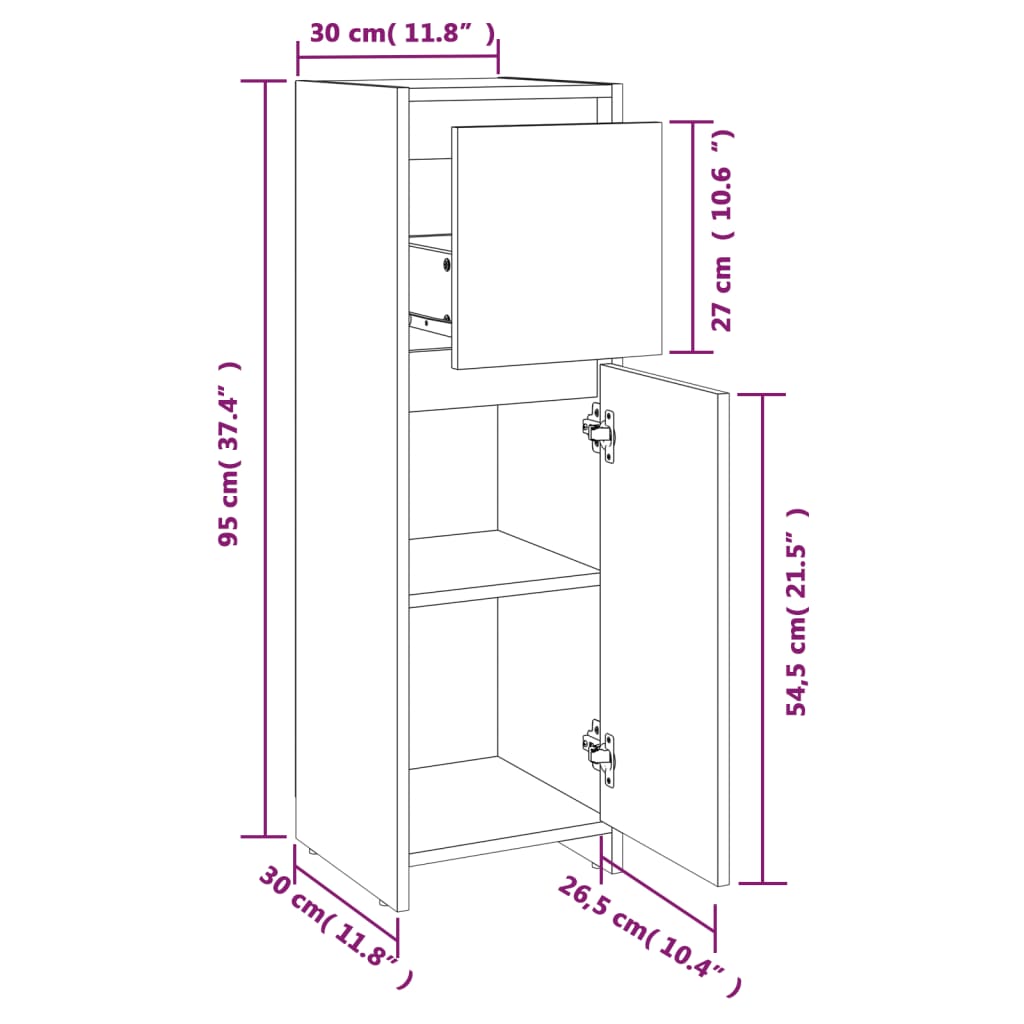 Smoked Oak Bathroom Cabinet - 30x30x95 cm Engineered Wood