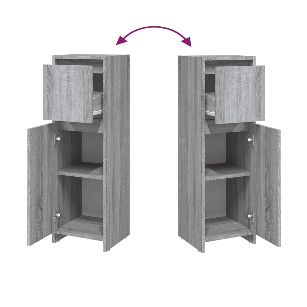 Sonoma Grey Bathroom Cabinet - Engineered Wood, 30x30x95 cm