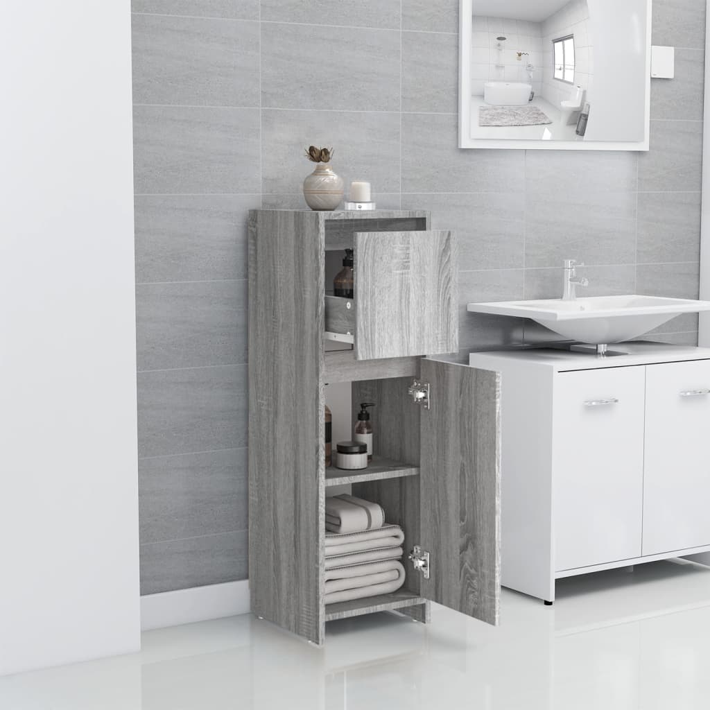 Sonoma Grey Bathroom Cabinet - Engineered Wood, 30x30x95 cm