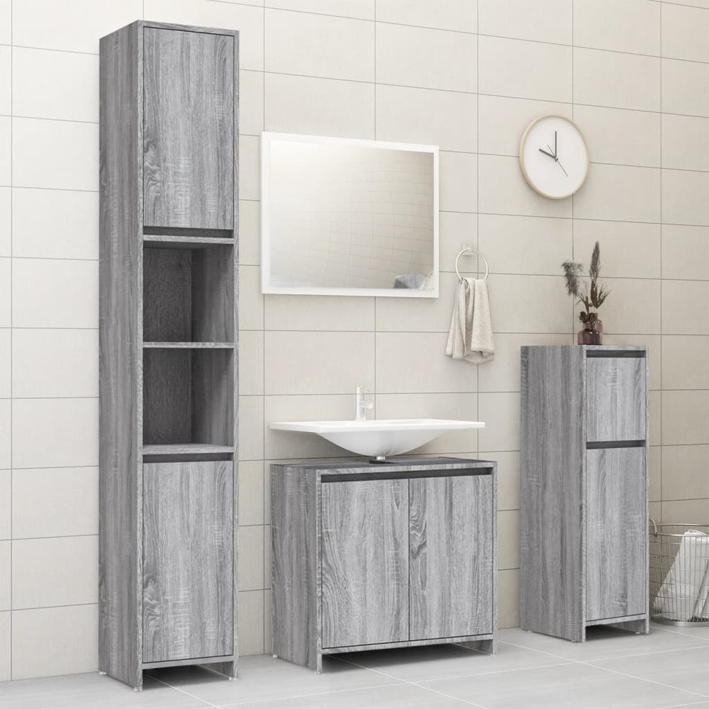 Sonoma Grey Bathroom Cabinet - Engineered Wood, 30x30x95 cm