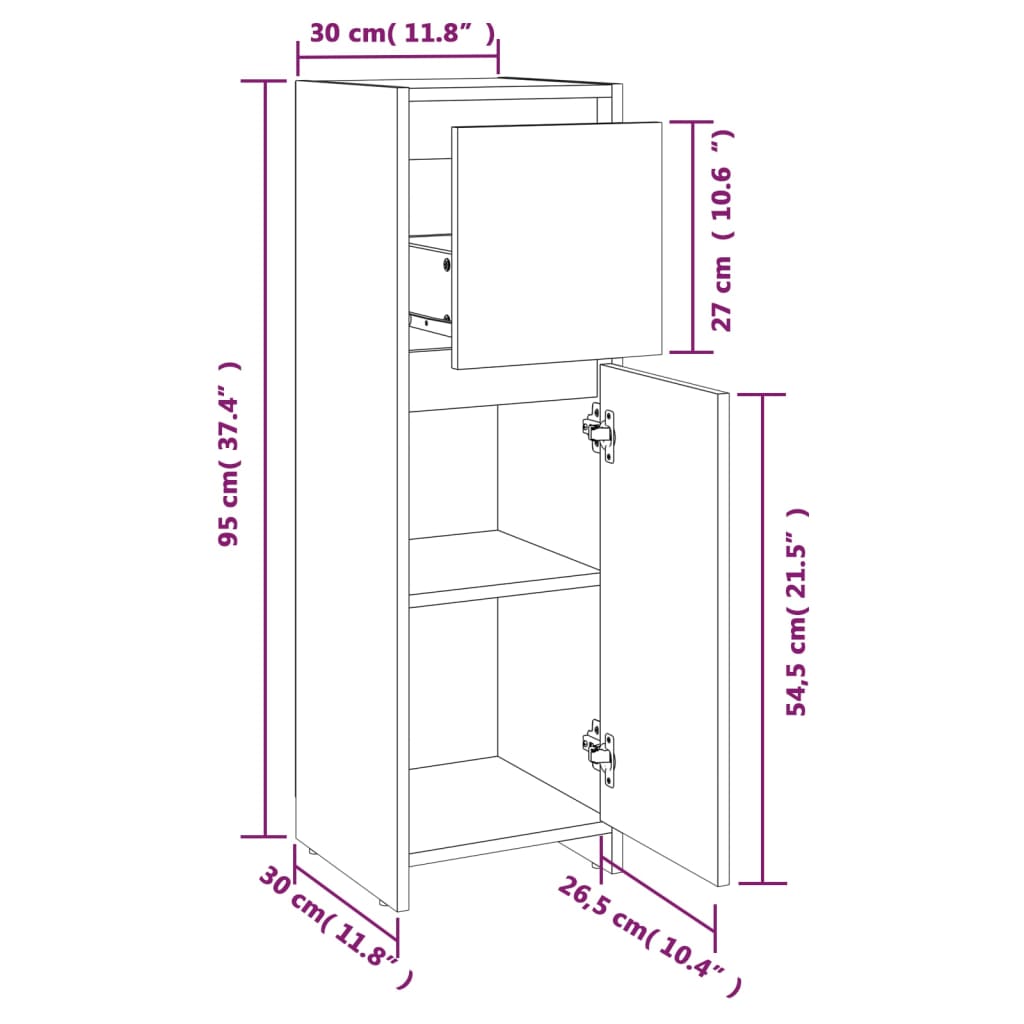 Sonoma Grey Bathroom Cabinet - Engineered Wood, 30x30x95 cm