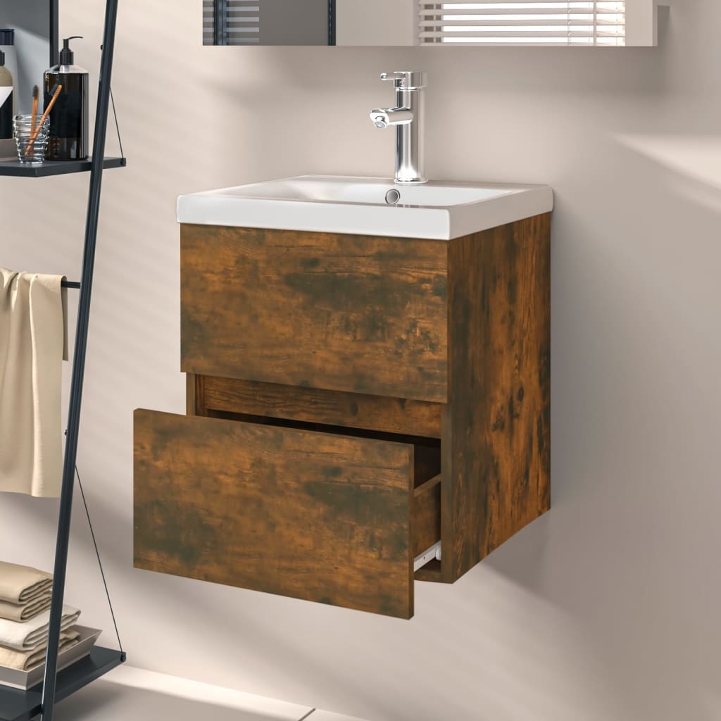 Smoked Oak Engineered Wood Sink Cabinet 41x38.5x45 cm
