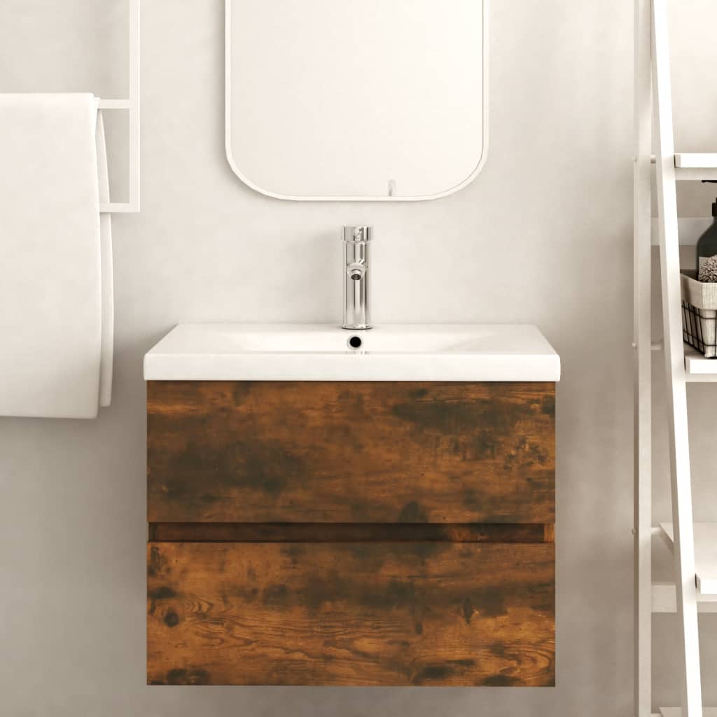 Smoked Oak Sink Cabinet, 60x38.5x45cm - Engineered Wood