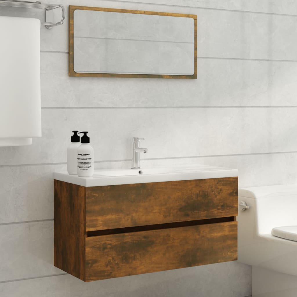 Smoked Oak Sink Cabinet 90x38.5x45 cm - Engineered Wood