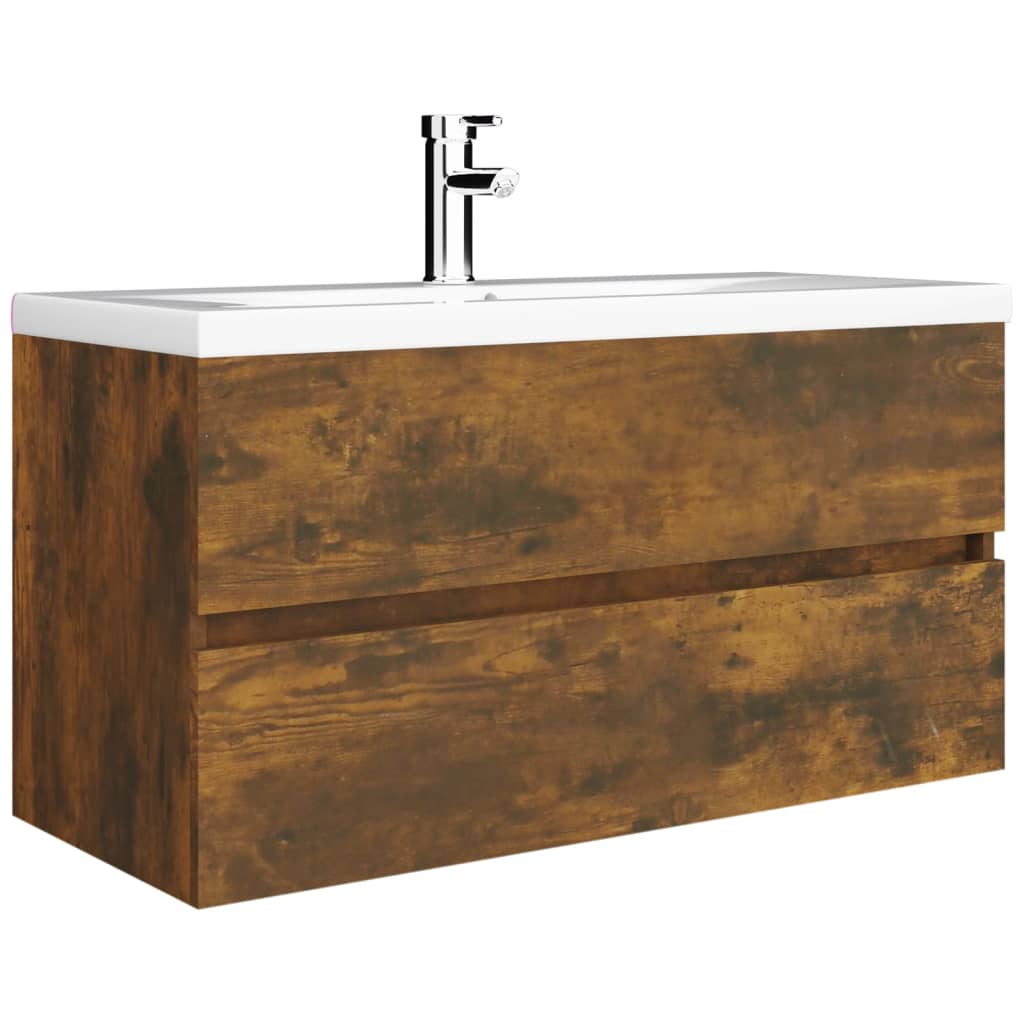Smoked Oak Sink Cabinet 90x38.5x45 cm - Engineered Wood