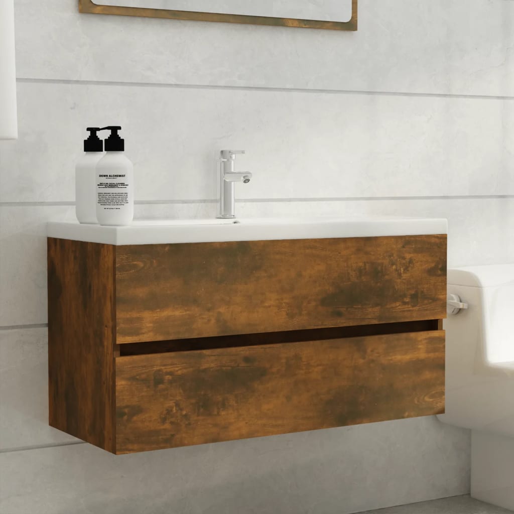 Smoked Oak Sink Cabinet 90x38.5x45 cm - Engineered Wood