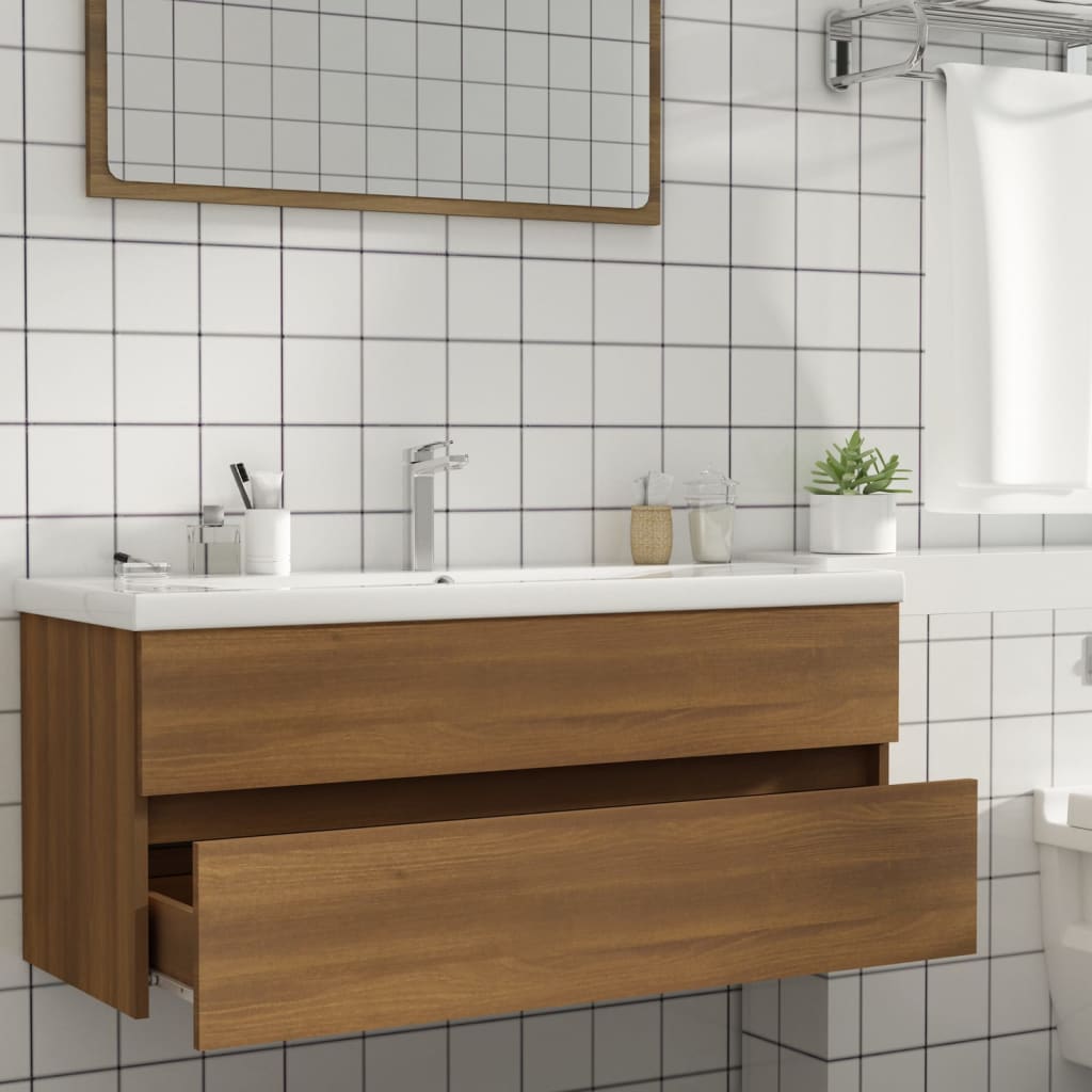 Brown Oak Engineered Wood Sink Cabinet 100x38.5x45 cm