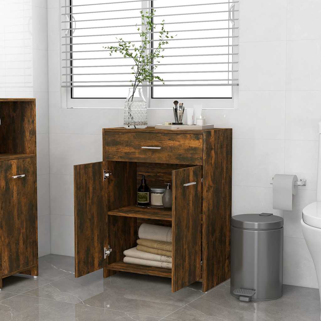 Smoked Oak Bathroom Cabinet, 60x33x80 cm Engineered Wood
