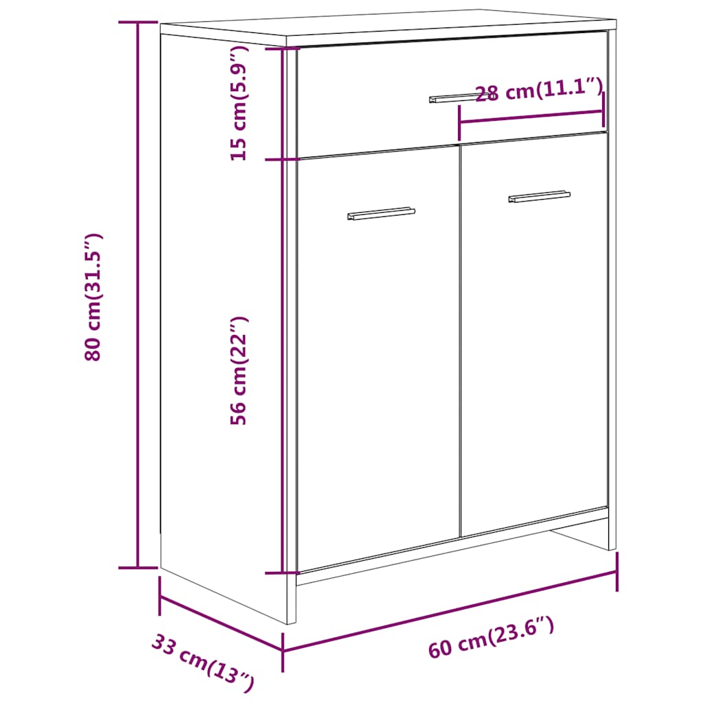 Smoked Oak Bathroom Cabinet, 60x33x80 cm Engineered Wood