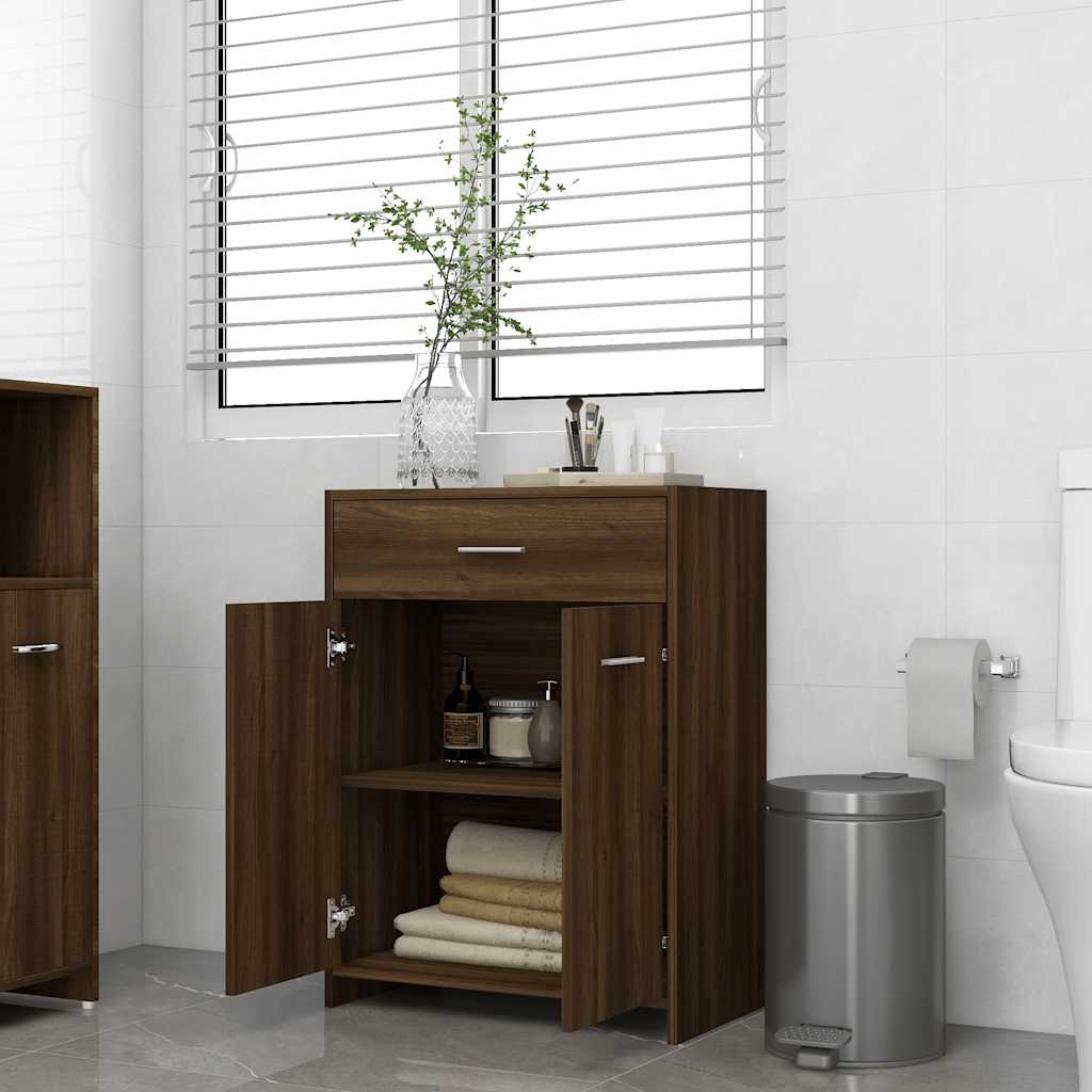 Brown Oak Bathroom Cabinet - Engineered Wood 60x33x80cm
