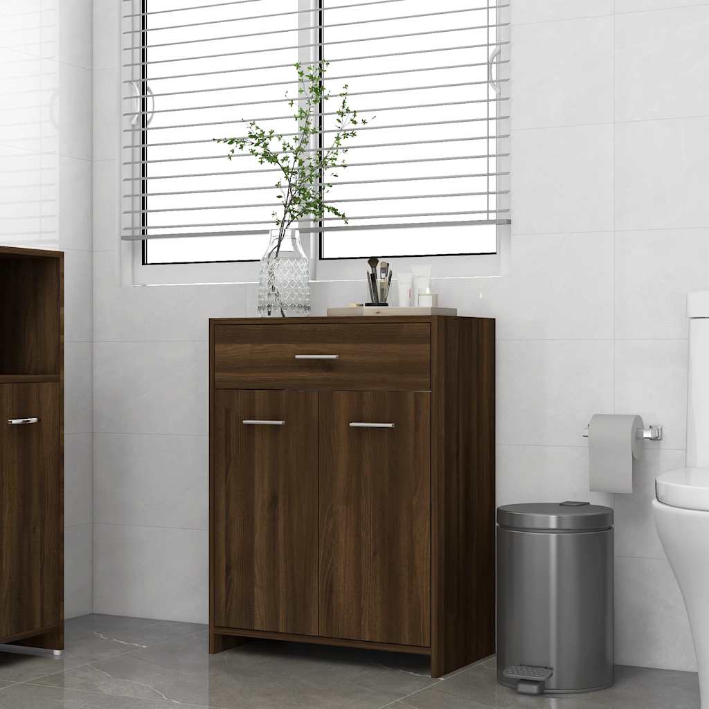 Brown Oak Bathroom Cabinet - Engineered Wood 60x33x80cm