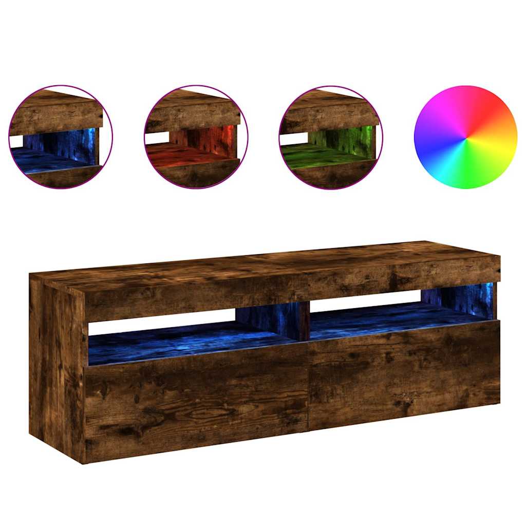 TV Cabinets 2 pcs with LED Lights Smoked Oak 60x35x40 cm