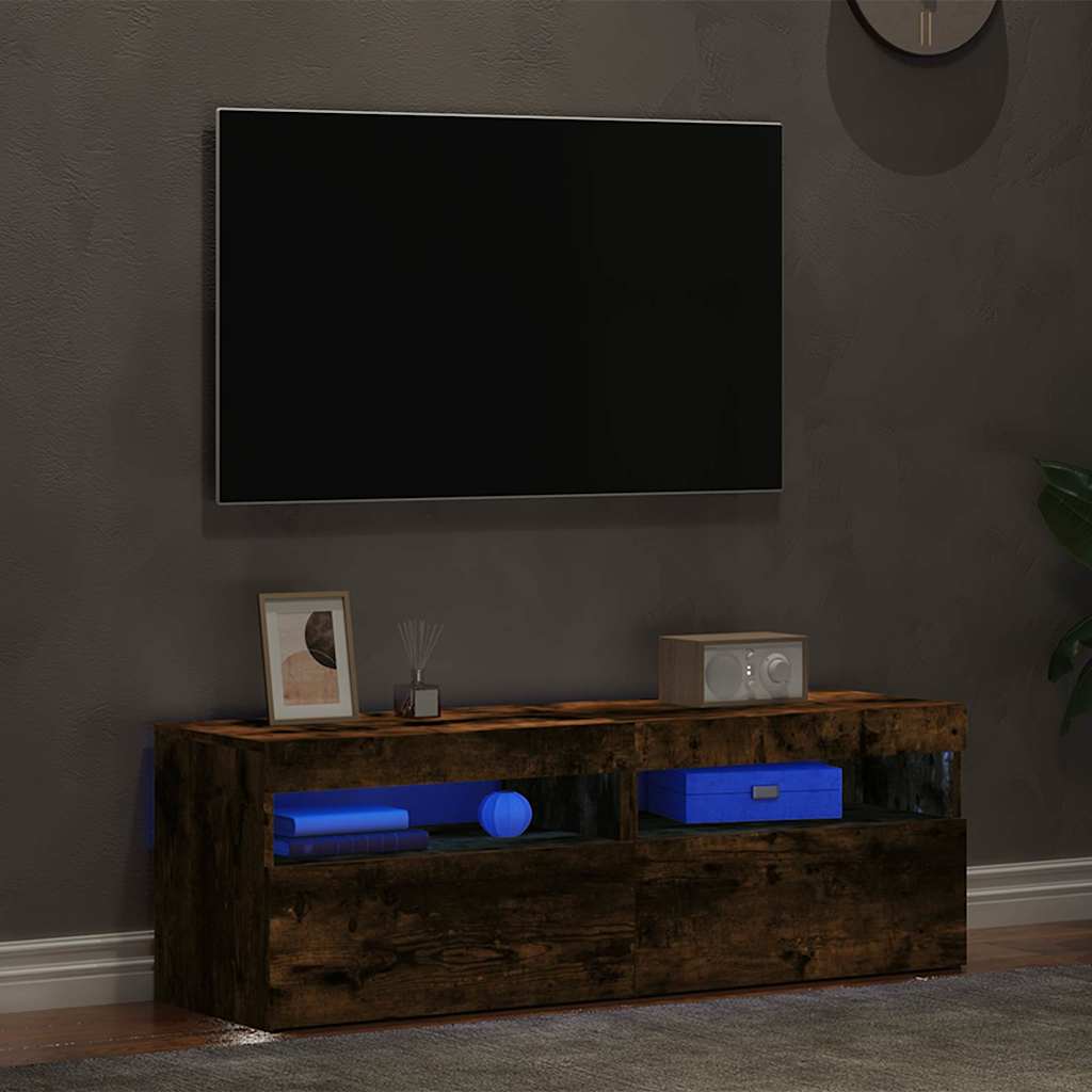 TV Cabinets 2 pcs with LED Lights Smoked Oak 60x35x40 cm