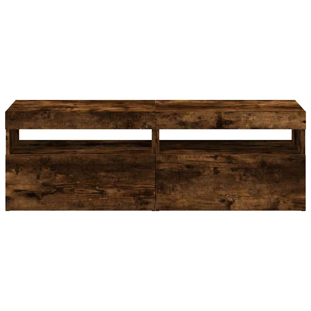 TV Cabinets 2 pcs with LED Lights Smoked Oak 60x35x40 cm
