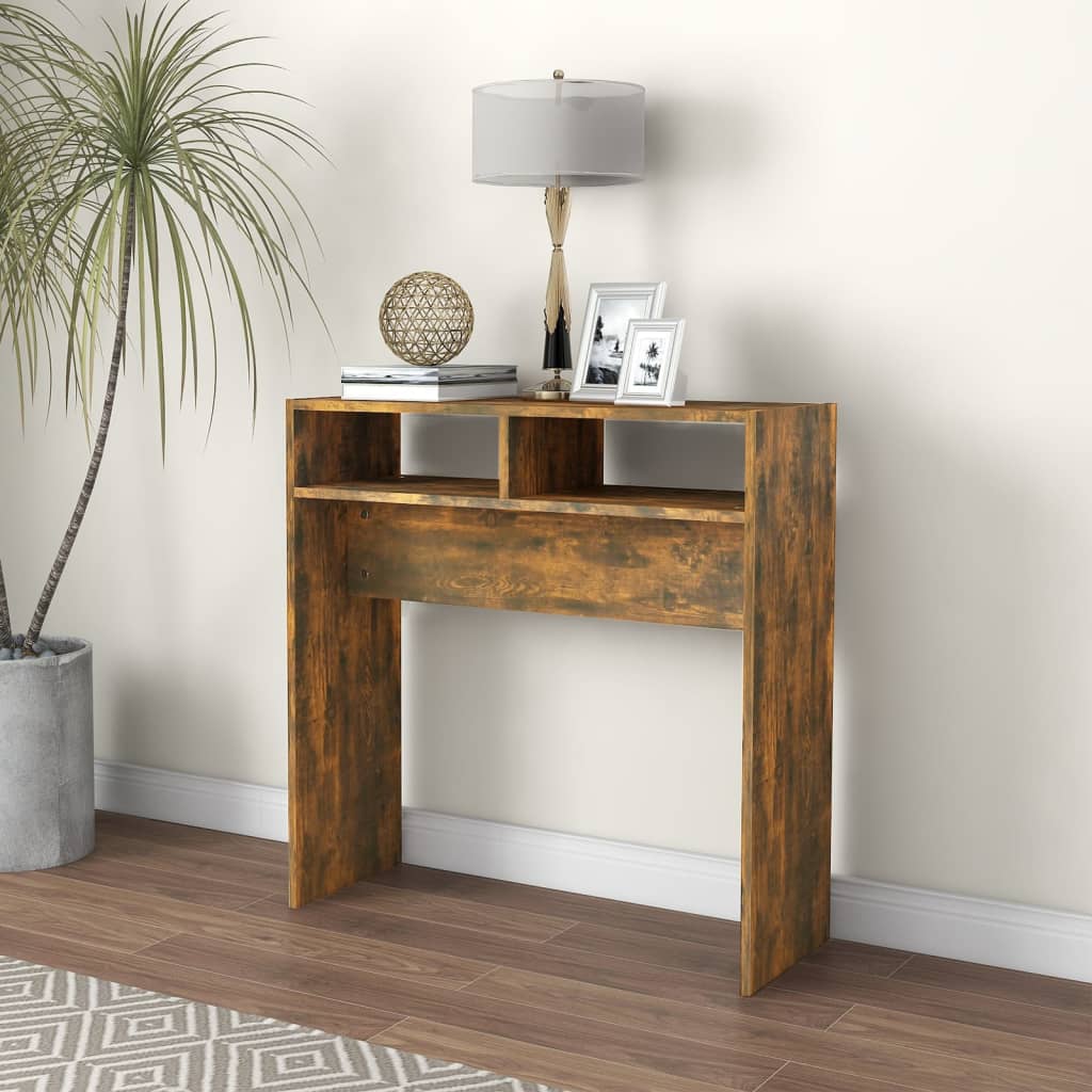 Smoked Oak Console Table - Engineered Wood, 78x30x80 cm