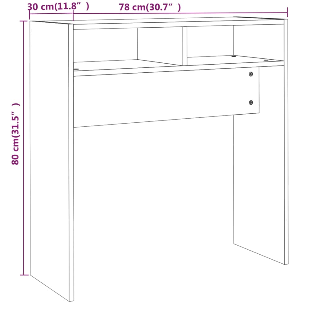 Smoked Oak Console Table - Engineered Wood, 78x30x80 cm