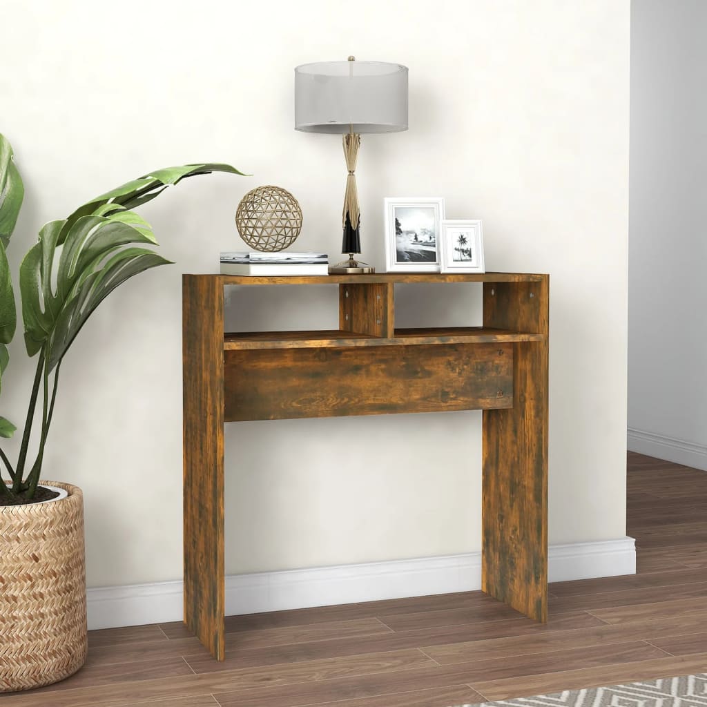 Smoked Oak Console Table - Engineered Wood, 78x30x80 cm