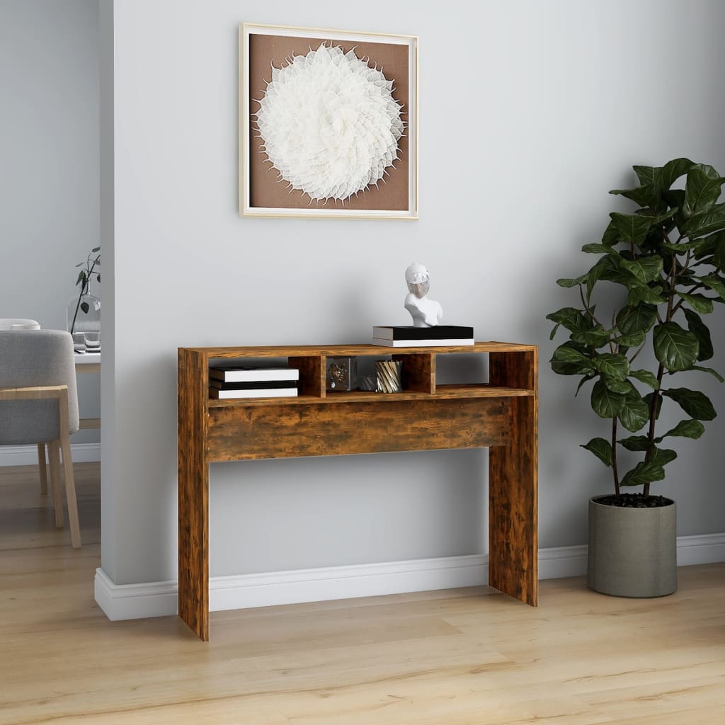 Smoked Oak Console Table - Engineered Wood, 105x30x80 cm