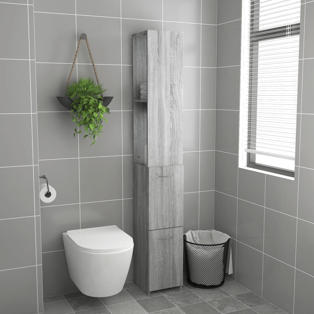 Grey Sonoma Tall Bathroom Cabinet - Engineered Wood, 25x26.5x170cm