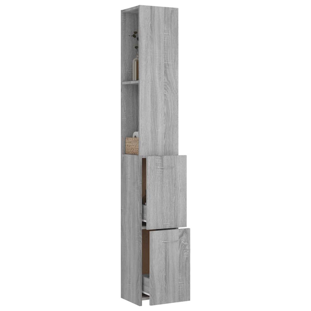 Grey Sonoma Tall Bathroom Cabinet - Engineered Wood, 25x26.5x170cm